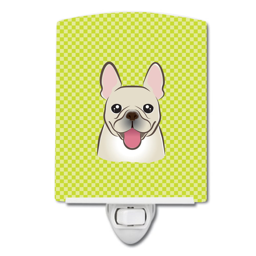 Checkerboard Lime Green French Bulldog Ceramic Night Light