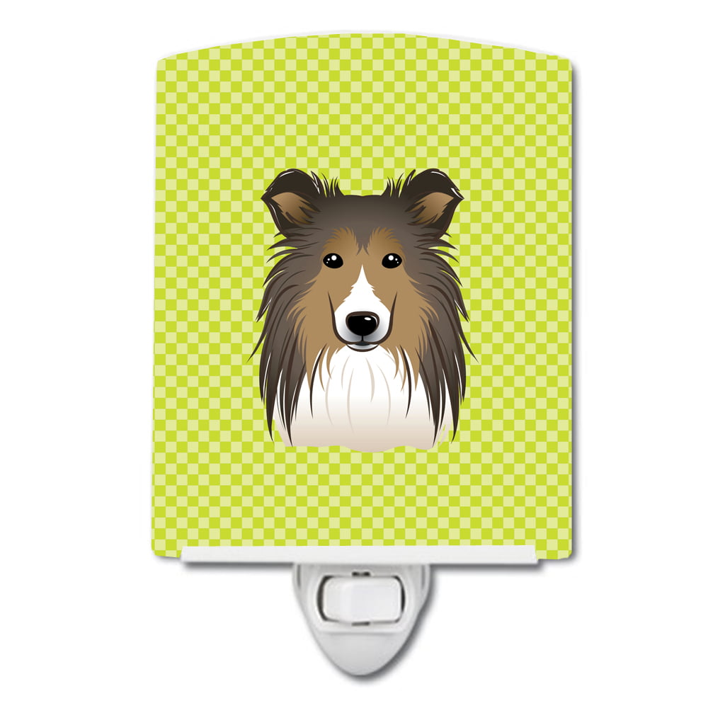 Checkerboard Lime Green Sheltie Ceramic Night Light