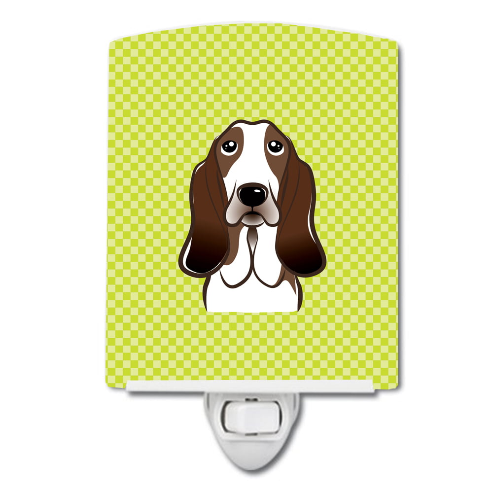 Checkerboard Lime Green Basset Hound Ceramic Night Light