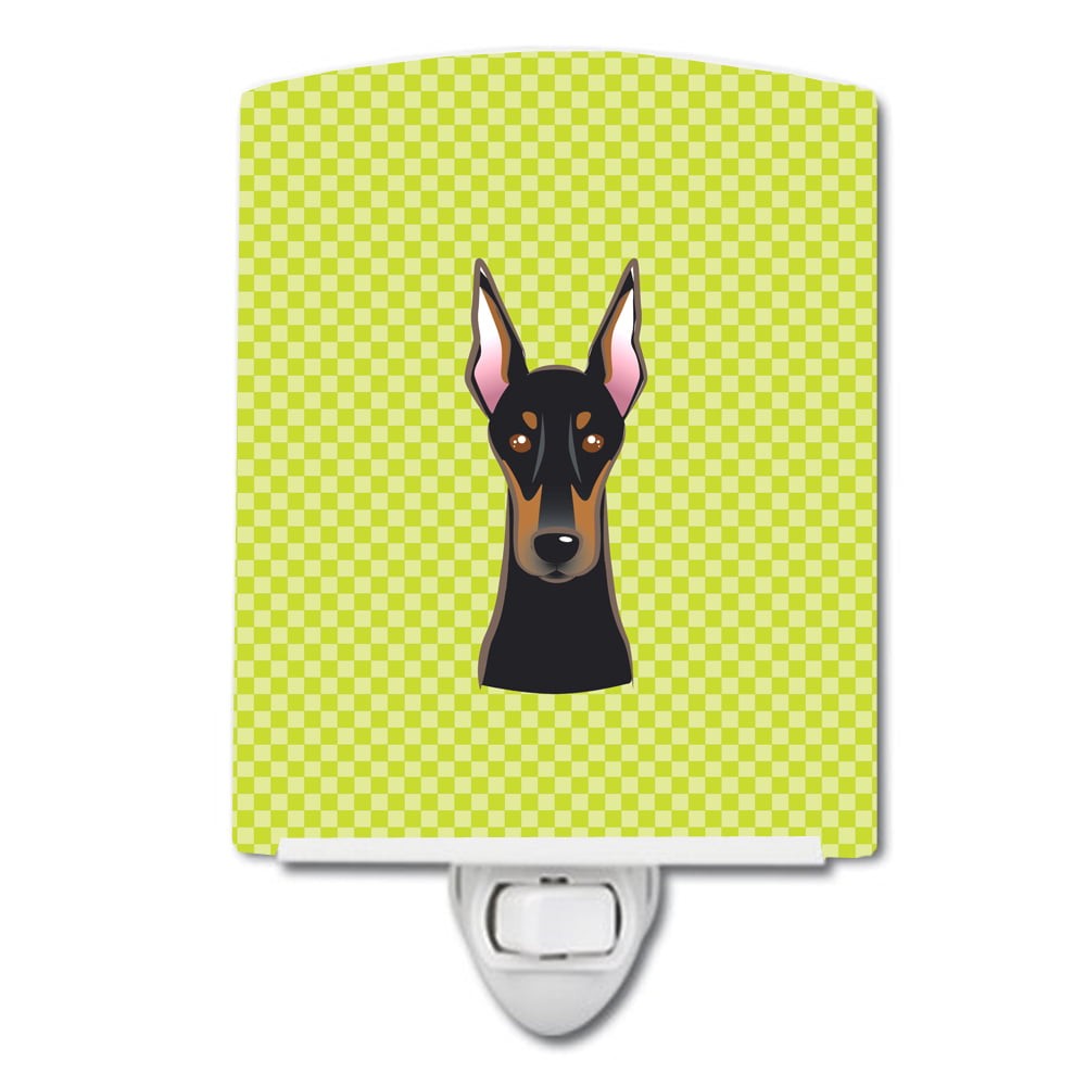 BB1307CNL Checkerboard Lime Green Doberman Ceramic Night Light