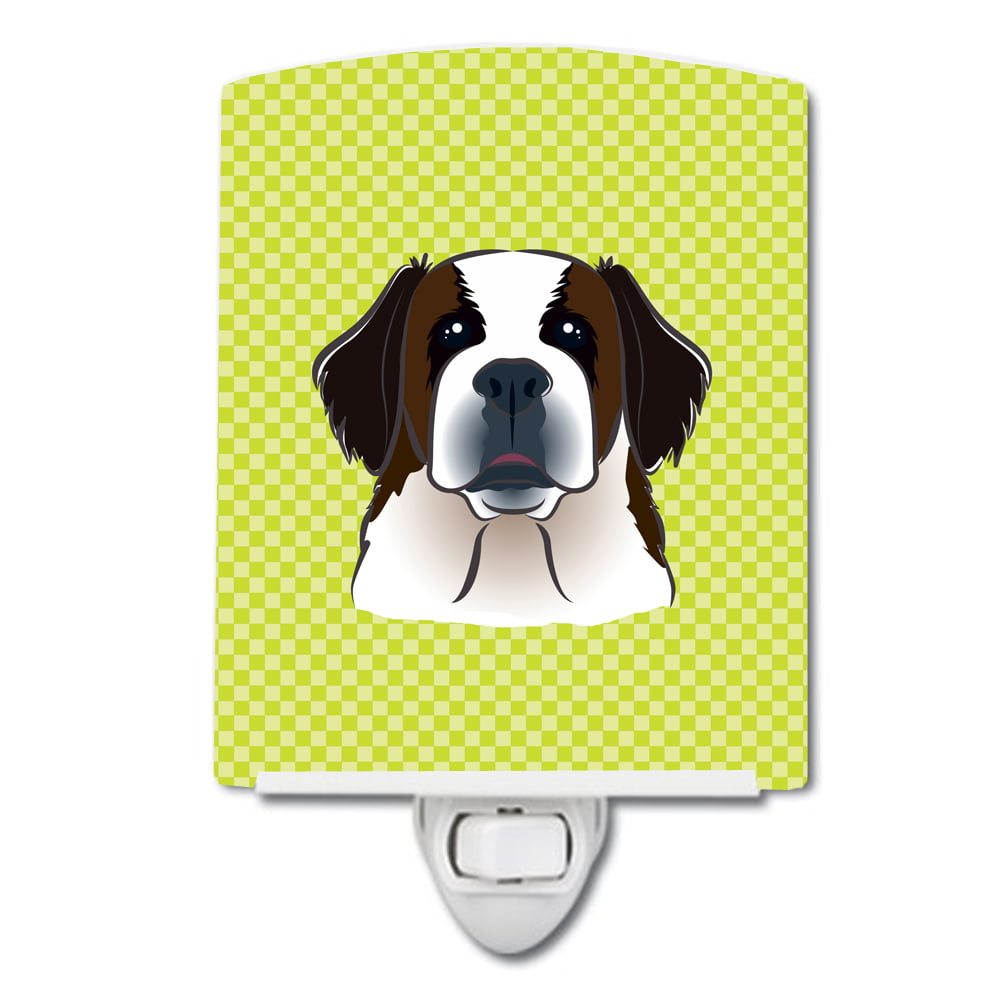 Checkerboard Lime Green Saint Bernard Ceramic Night Light