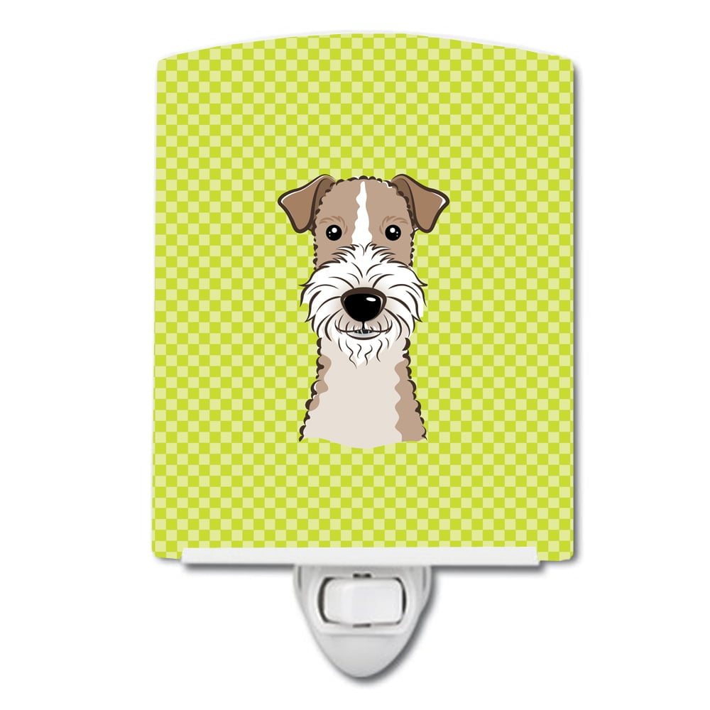 BB1309CNL Checkerboard Lime Green Wire Haired Fox Terrier Ceramic Night Light