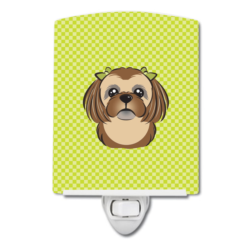 BB1311CNL Checkerboard Lime Green Chocolate Brown Shih Tzu Ceramic Night Light