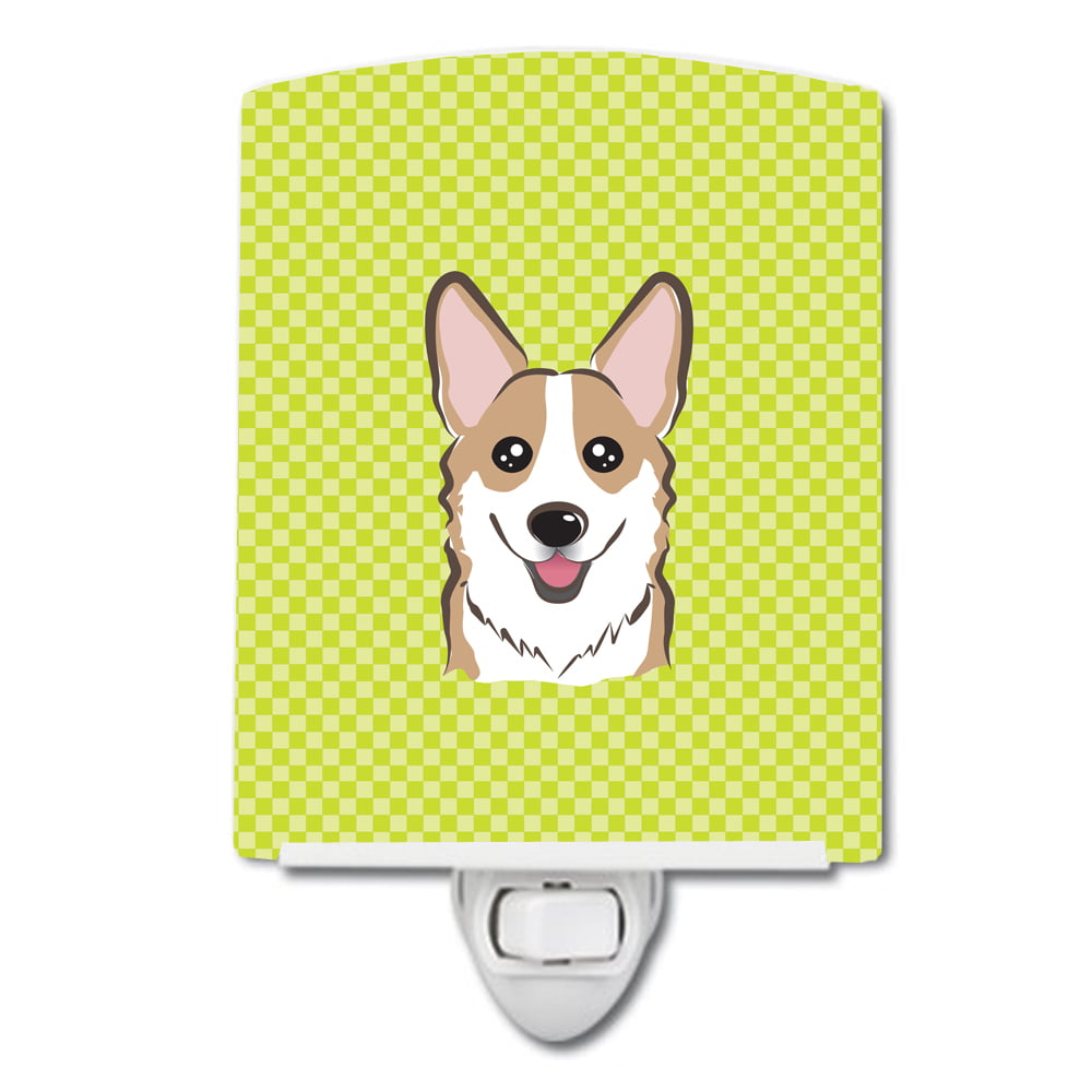 Checkerboard Lime Green Corgi Ceramic Night Light