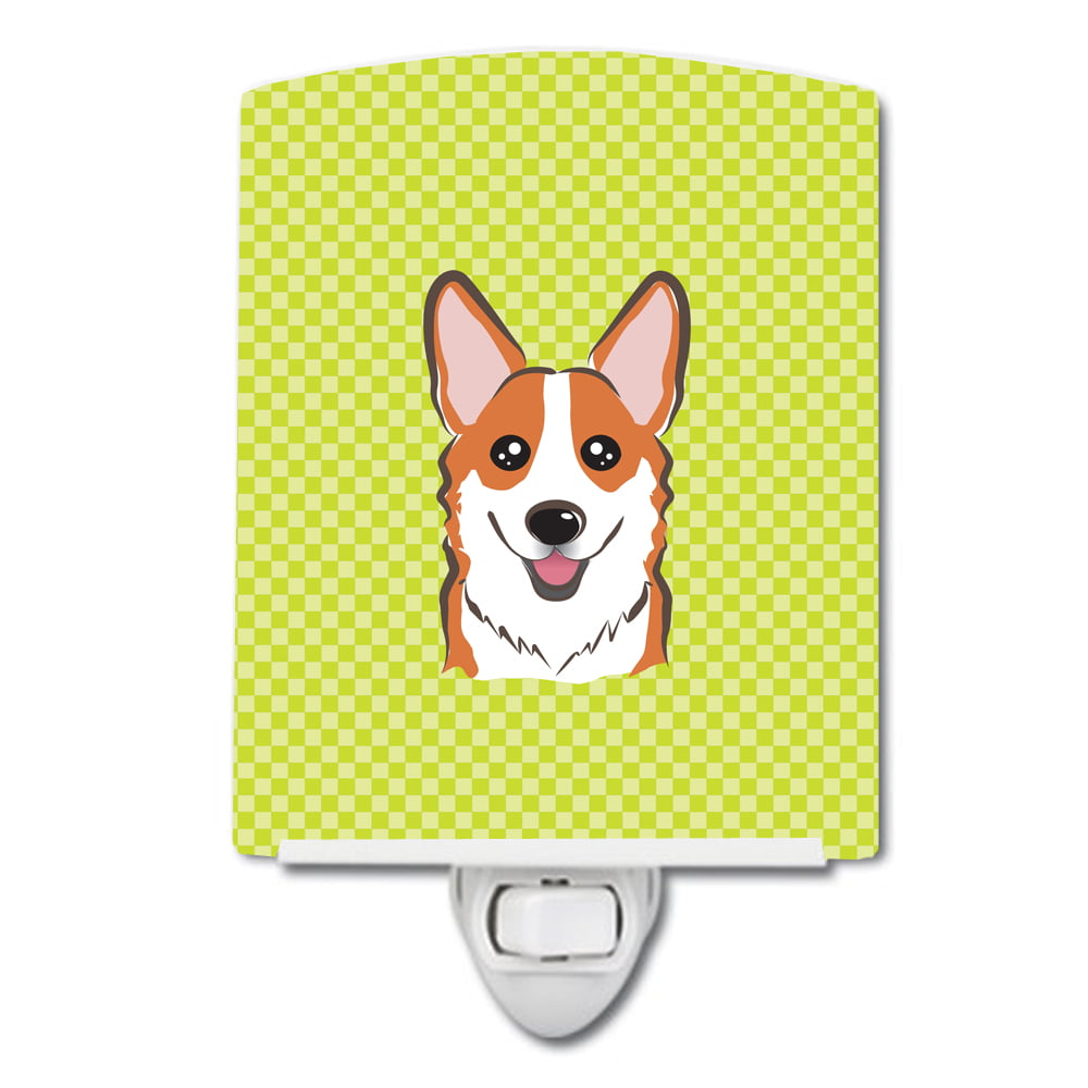 BB1316CNL Checkerboard Lime Green Corgi Ceramic Night Light