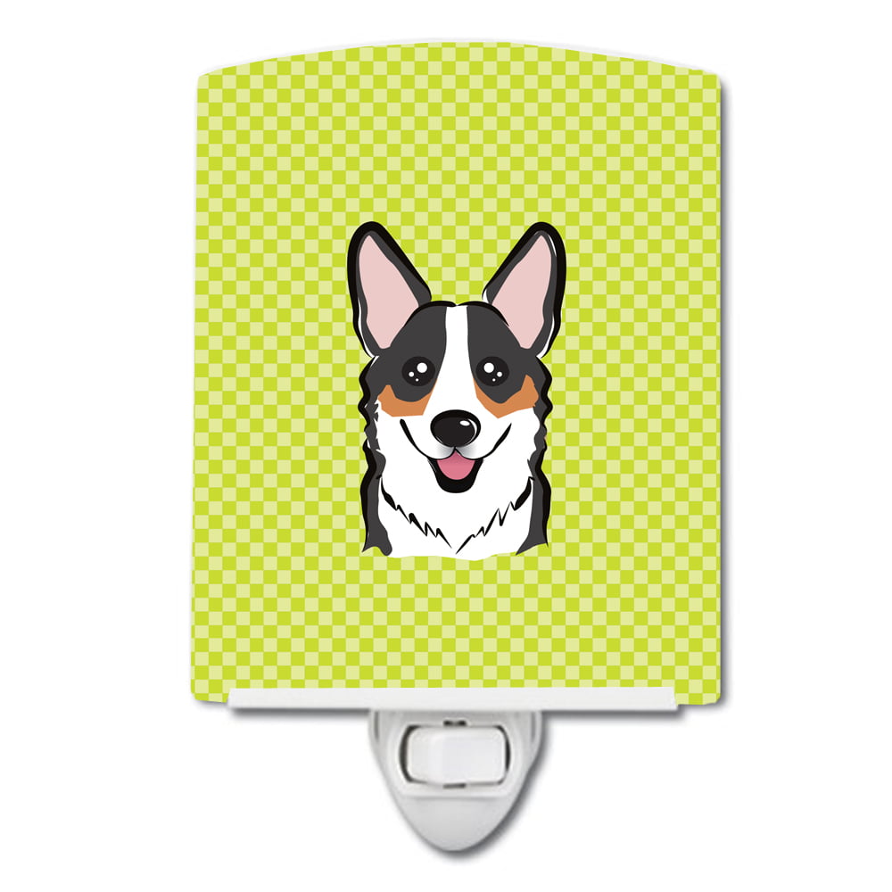 Checkerboard Lime Green Corgi Ceramic Night Light