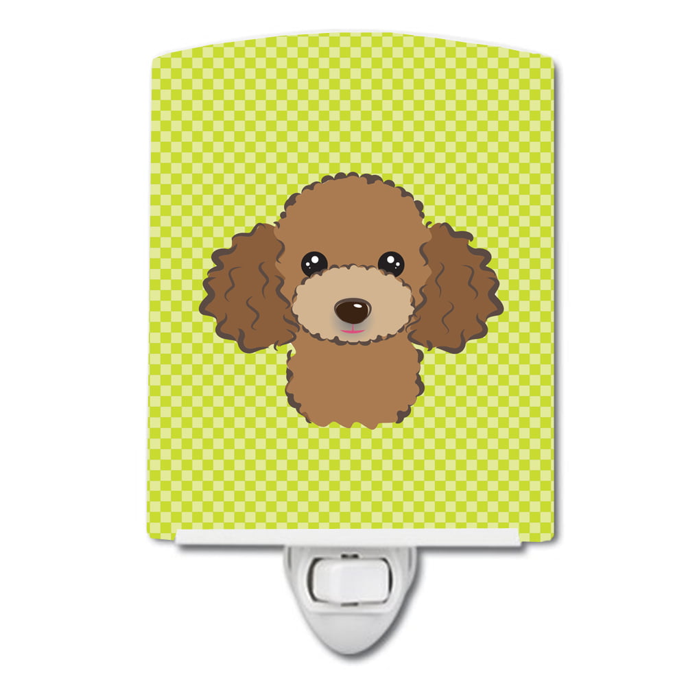 Checkerboard Lime Green Chocolate Brown Poodle Ceramic Night Light