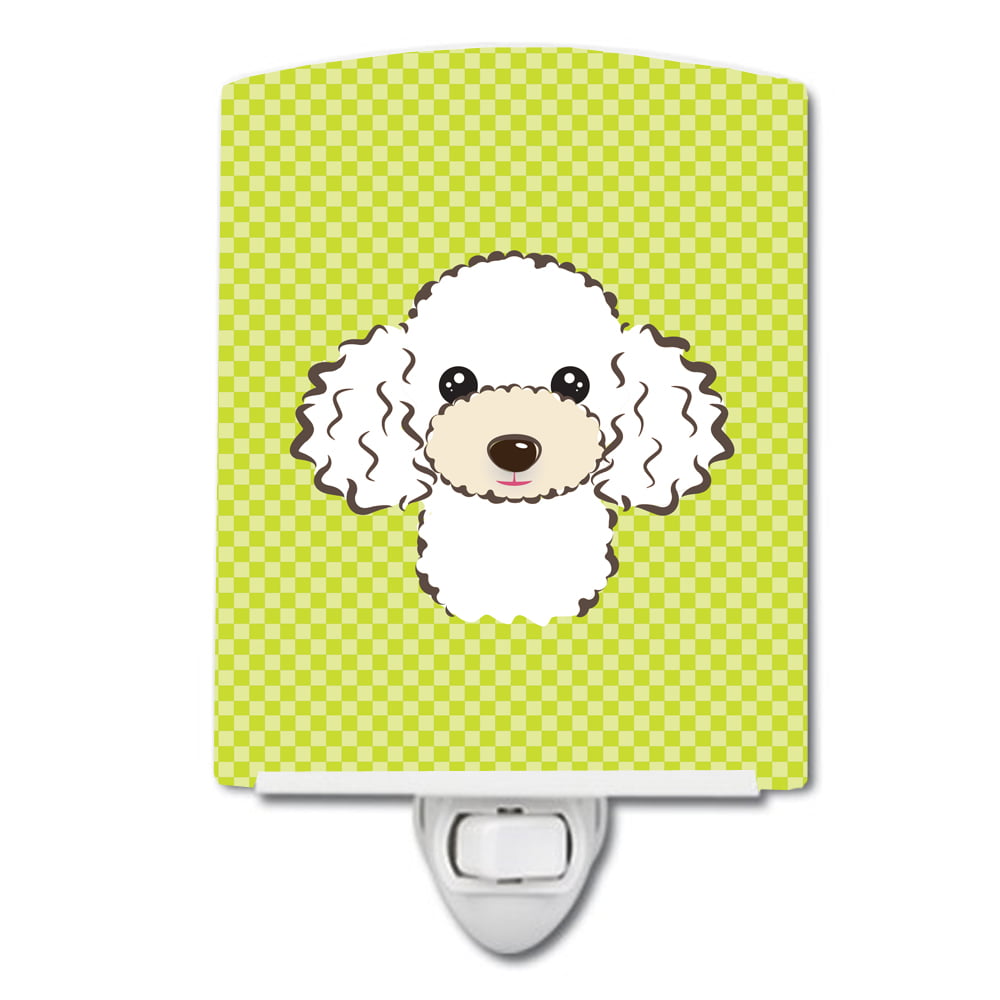 Checkerboard Lime Green White Poodle Ceramic Night Light