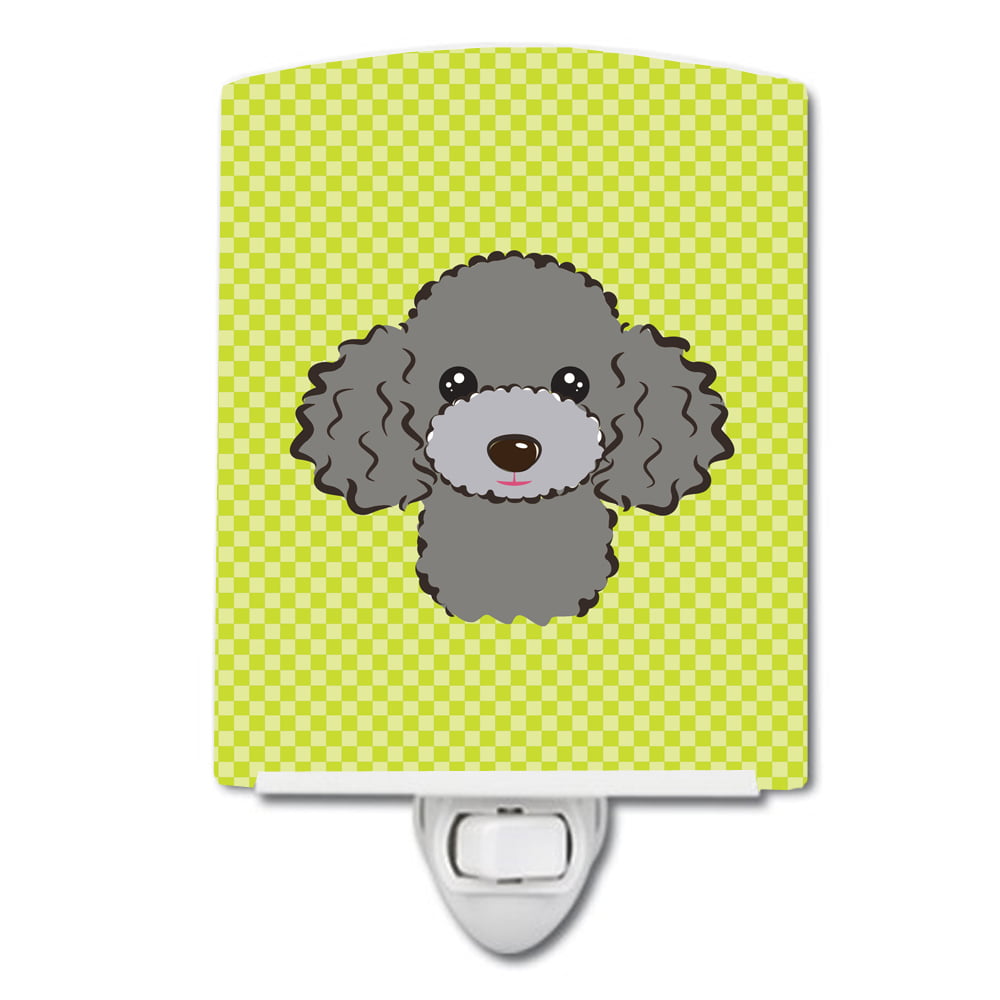 Checkerboard Lime Green Silver Gray Poodle Ceramic Night Light