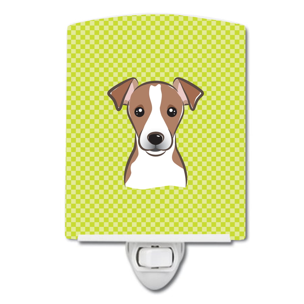 Checkerboard Lime Green Jack Russell Terrier Ceramic Night Light