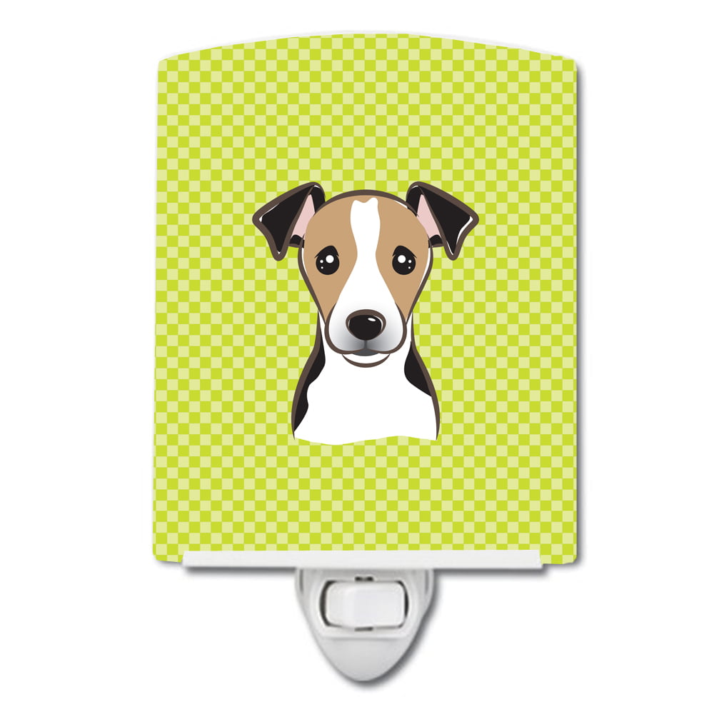 Checkerboard Lime Green Jack Russell Terrier Ceramic Night Light