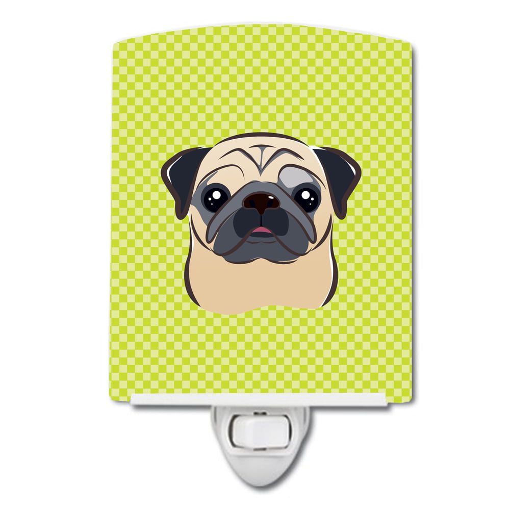 Checkerboard Lime Green Fawn Pug Ceramic Night Light