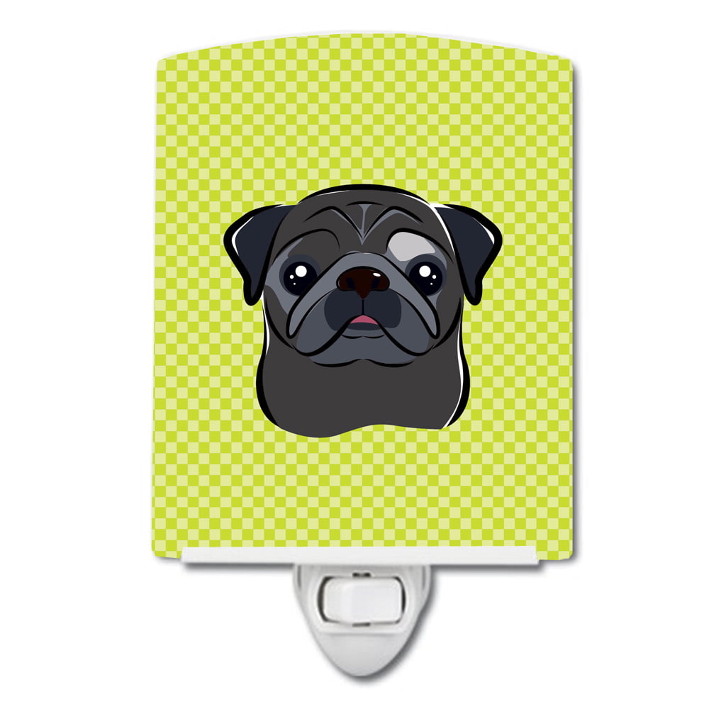 Checkerboard Lime Green Black Pug Ceramic Night Light
