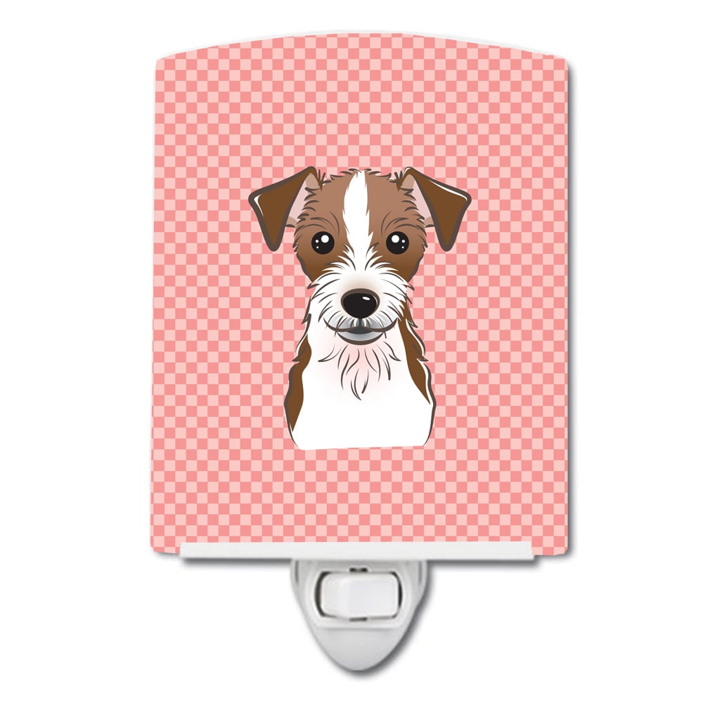Checkerboard Pink Jack Russell Terrier Ceramic Night Light