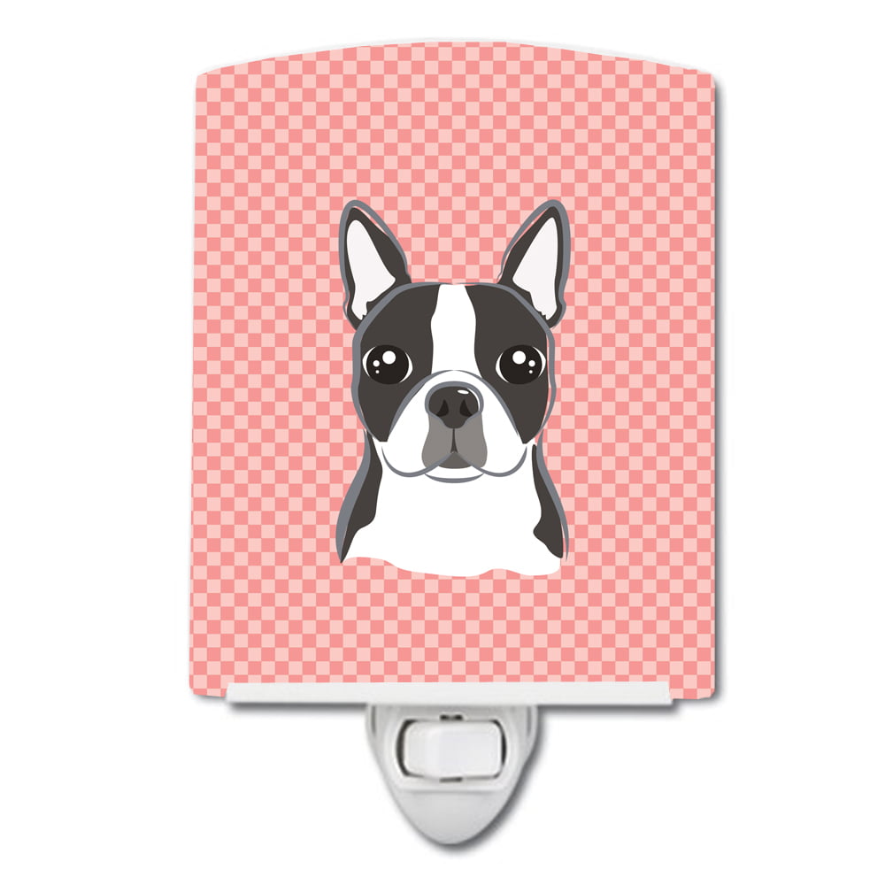 Checkerboard Pink Boston Terrier Ceramic Night Light
