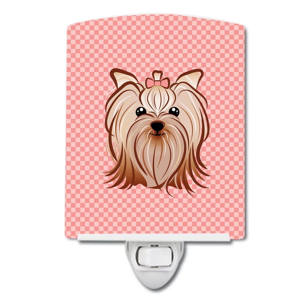 Checkerboard Pink Yorkie Yorkishire Terrier Ceramic Night Light