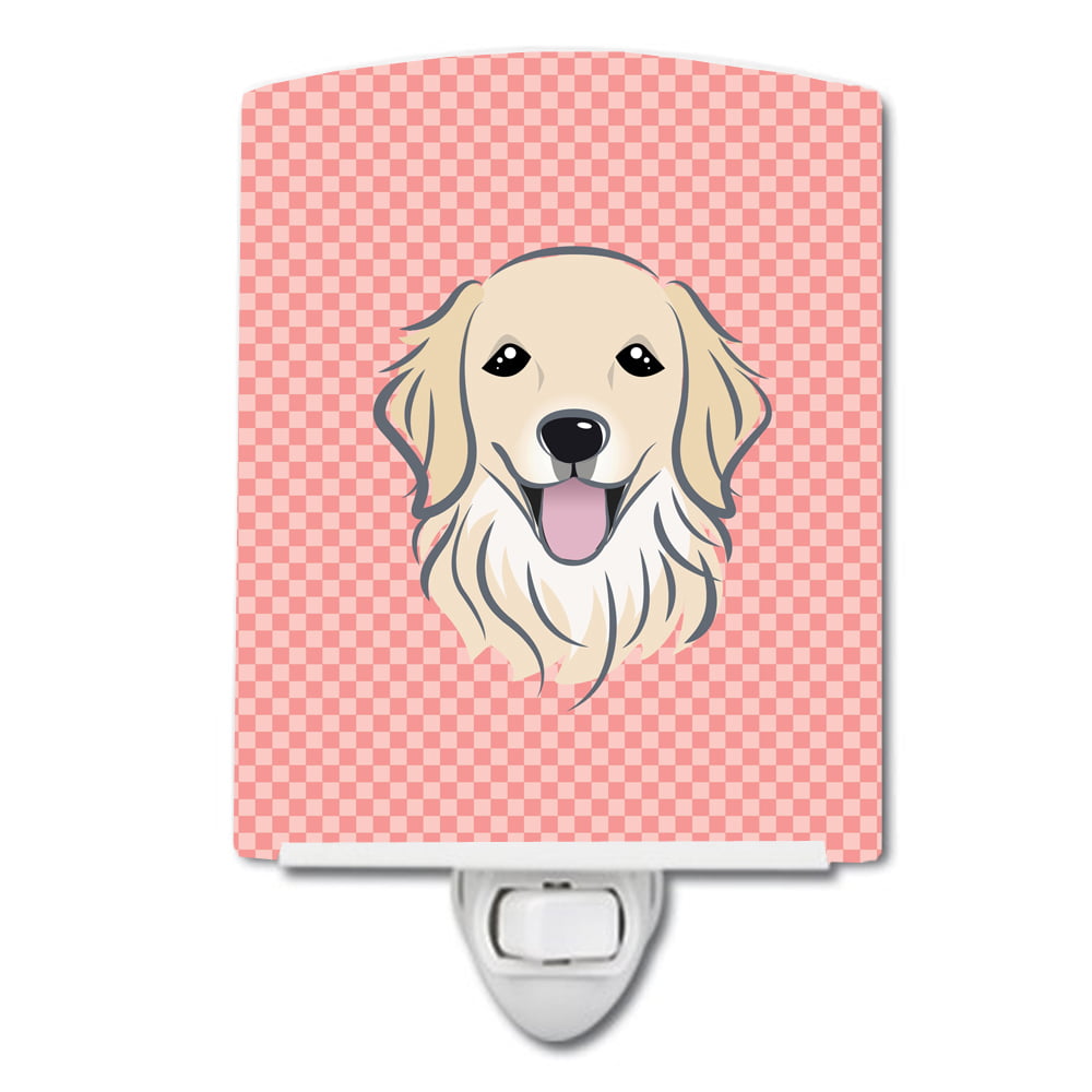 Checkerboard Pink Golden Retriever Ceramic Night Light