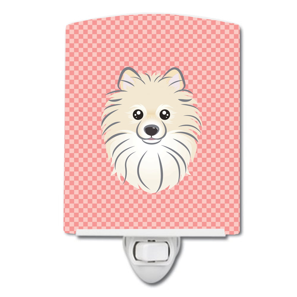 BB1207CNL Checkerboard Pink Pomeranian Ceramic Night Light