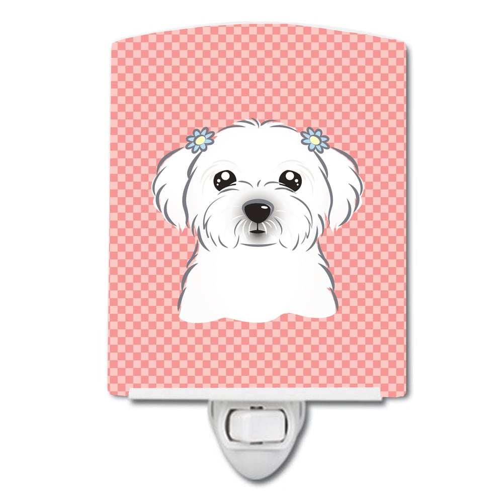 BB1208CNL Checkerboard Pink Maltese Ceramic Night Light