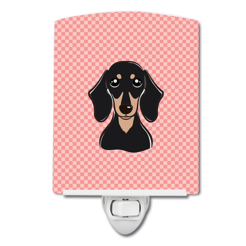 Checkerboard Pink Smooth Black & Tan Dachshund Ceramic Night Light