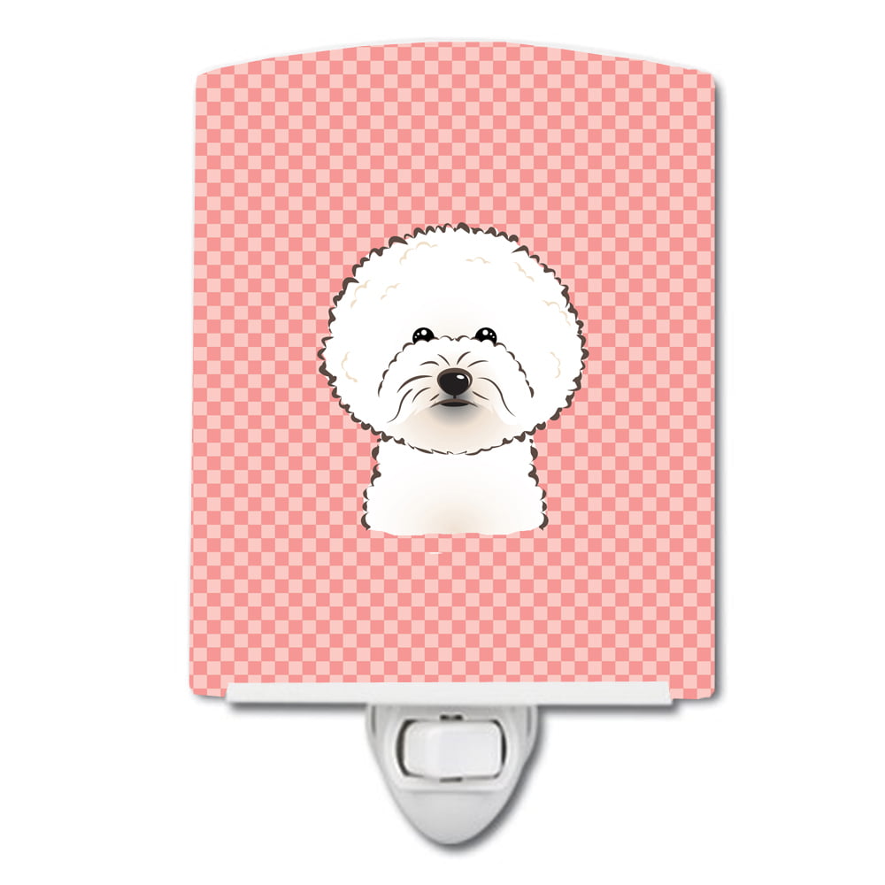 Checkerboard Pink Bichon Frise Ceramic Night Light