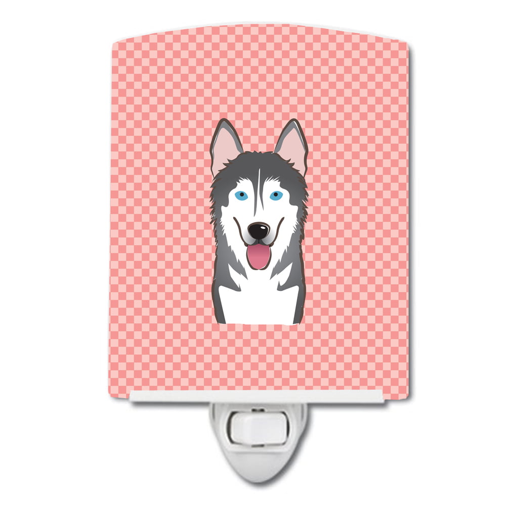 Checkerboard Pink Alaskan Malamute Ceramic Night Light