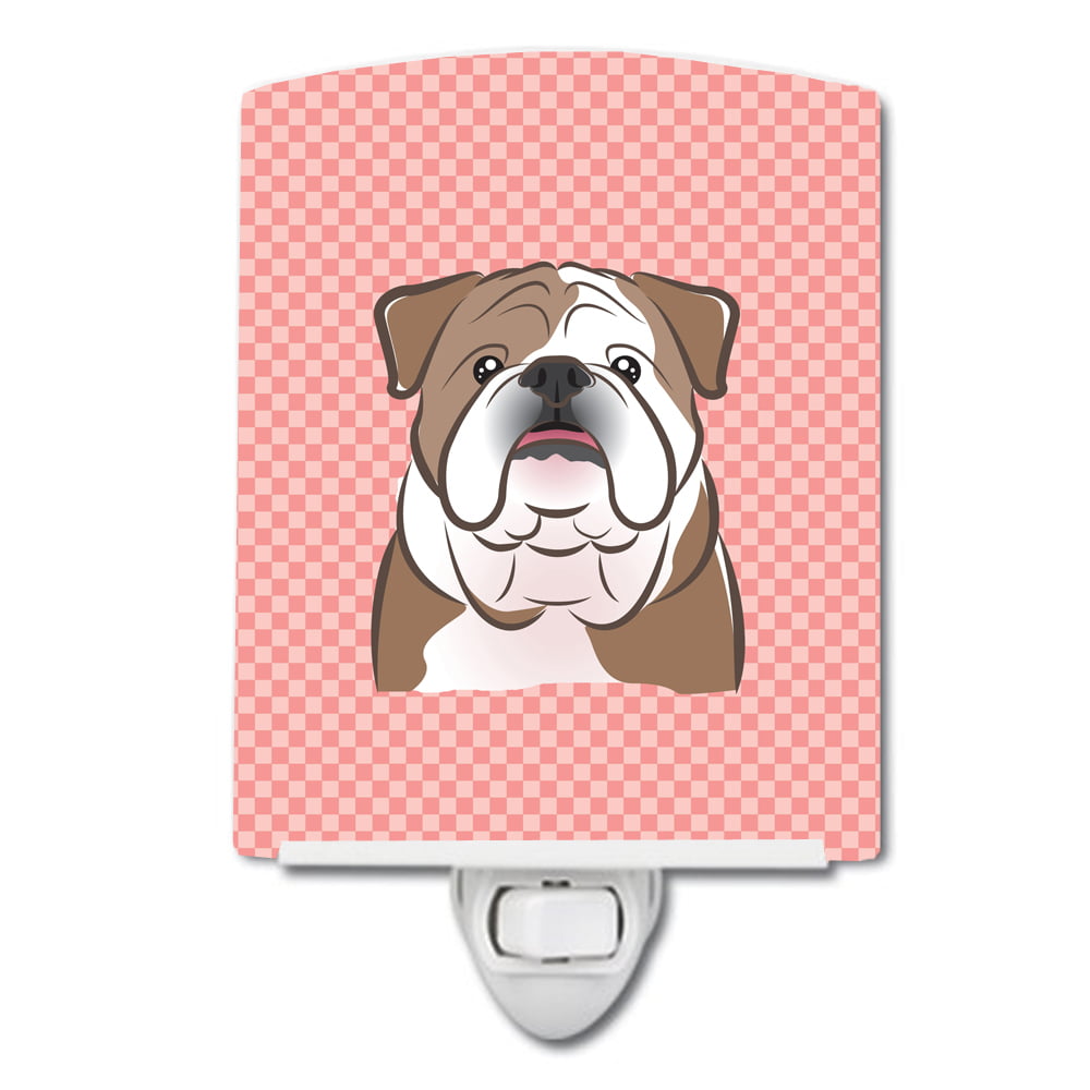Checkerboard Pink English Bulldog Ceramic Night Light