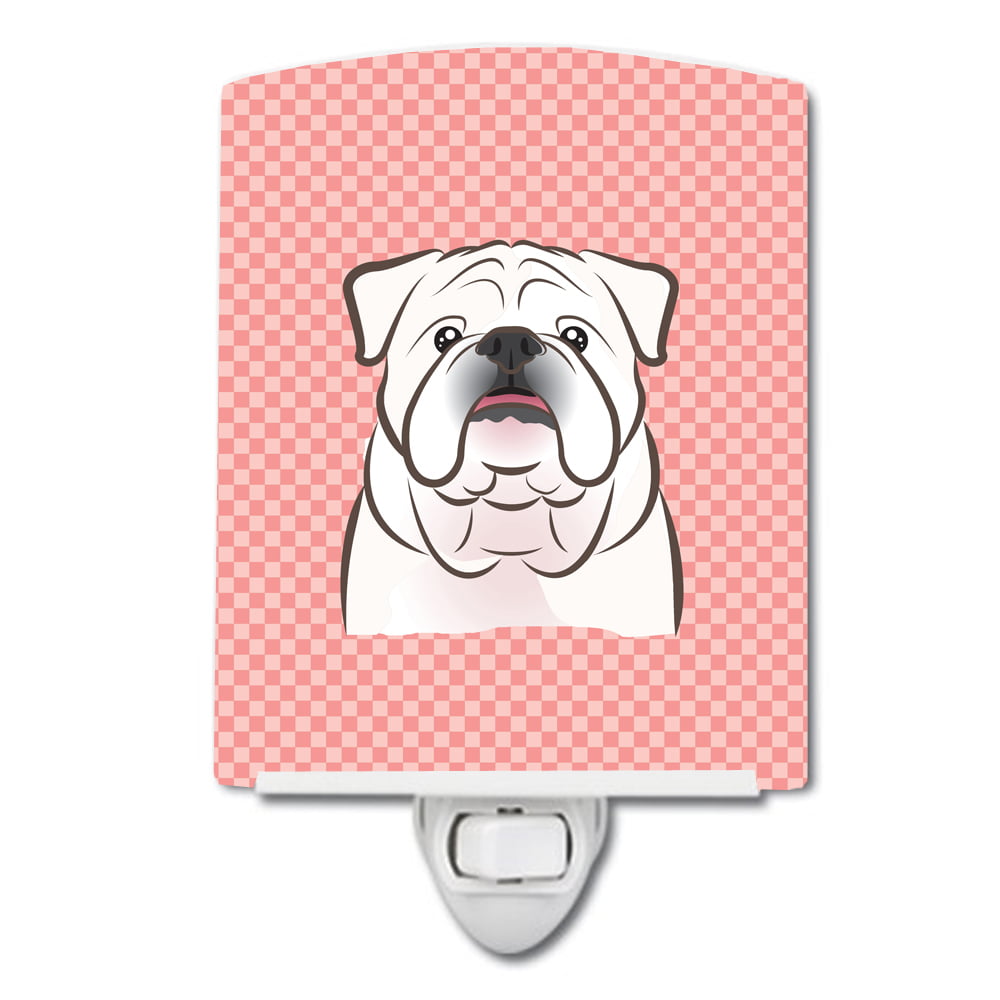 Checkerboard Pink White English Bulldog Ceramic Night Light