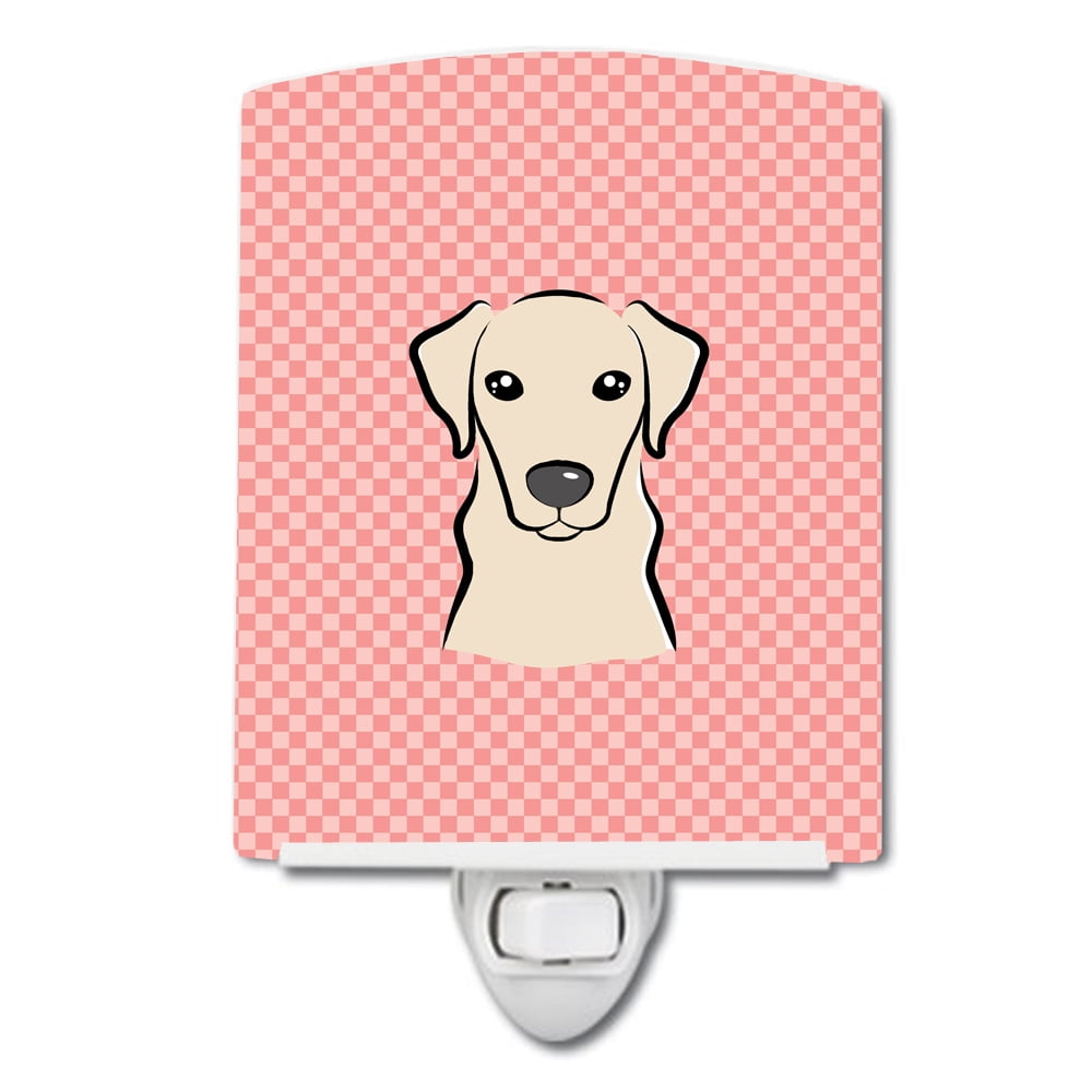 Checkerboard Pink Yellow Labrador Ceramic Night Light