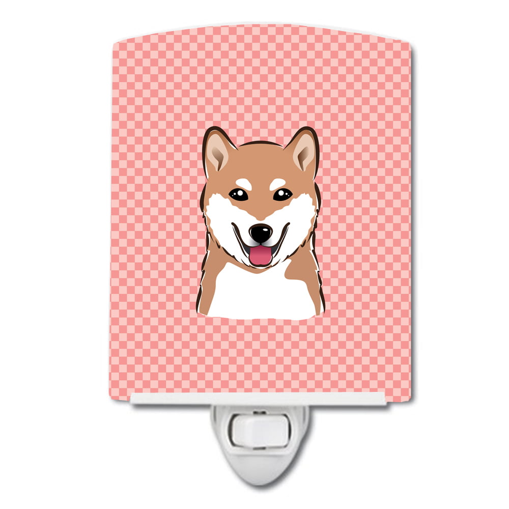 Checkerboard Pink Shiba Inu Ceramic Night Light