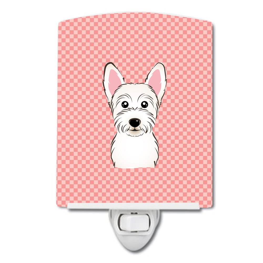 BB1226CNL Checkerboard Pink Westie Ceramic Night Light