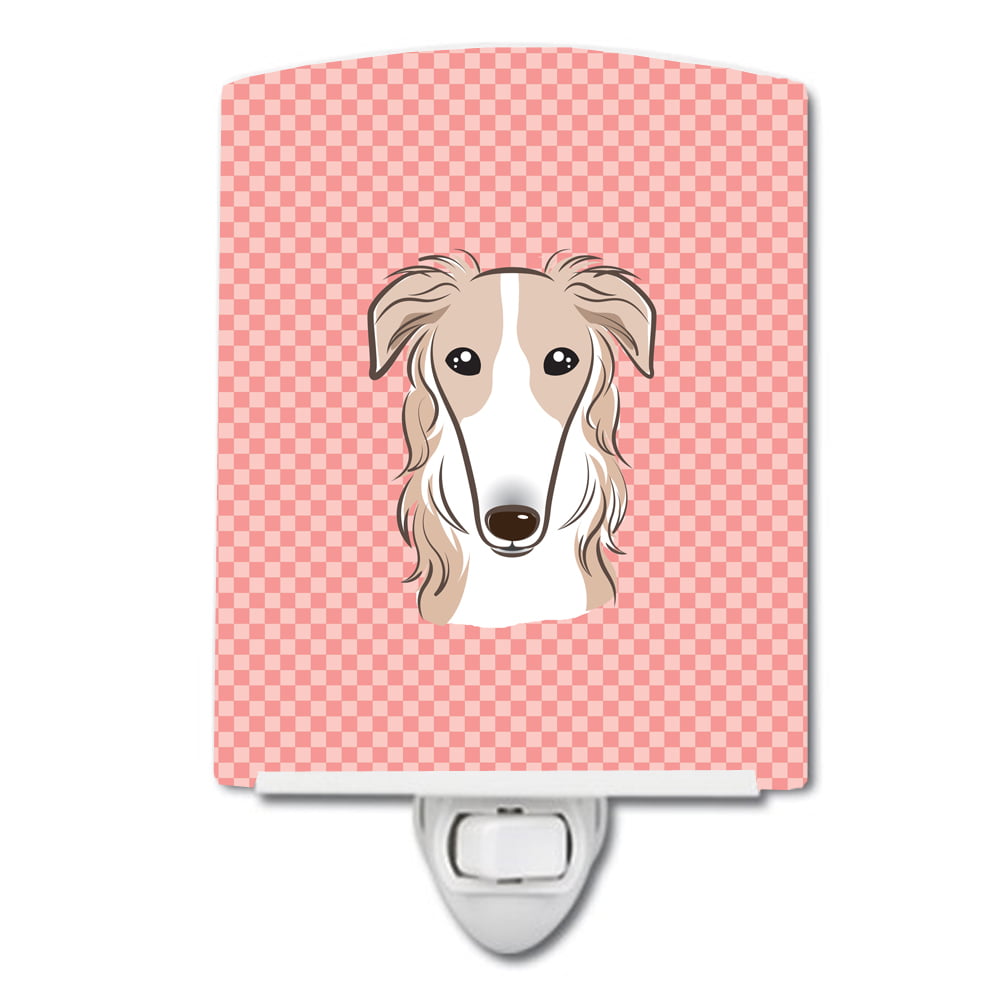 BB1228CNL Checkerboard Pink Borzoi Ceramic Night Light