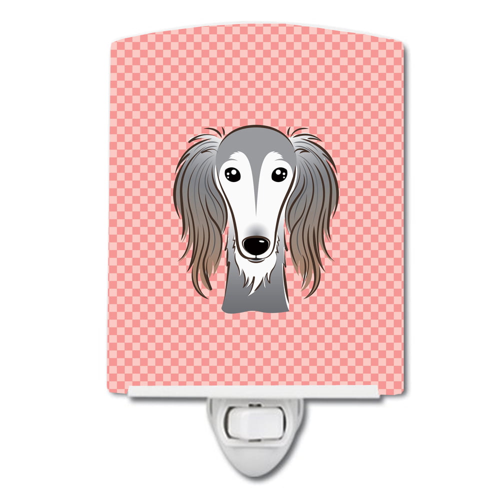 Checkerboard Pink Saluki Ceramic Night Light