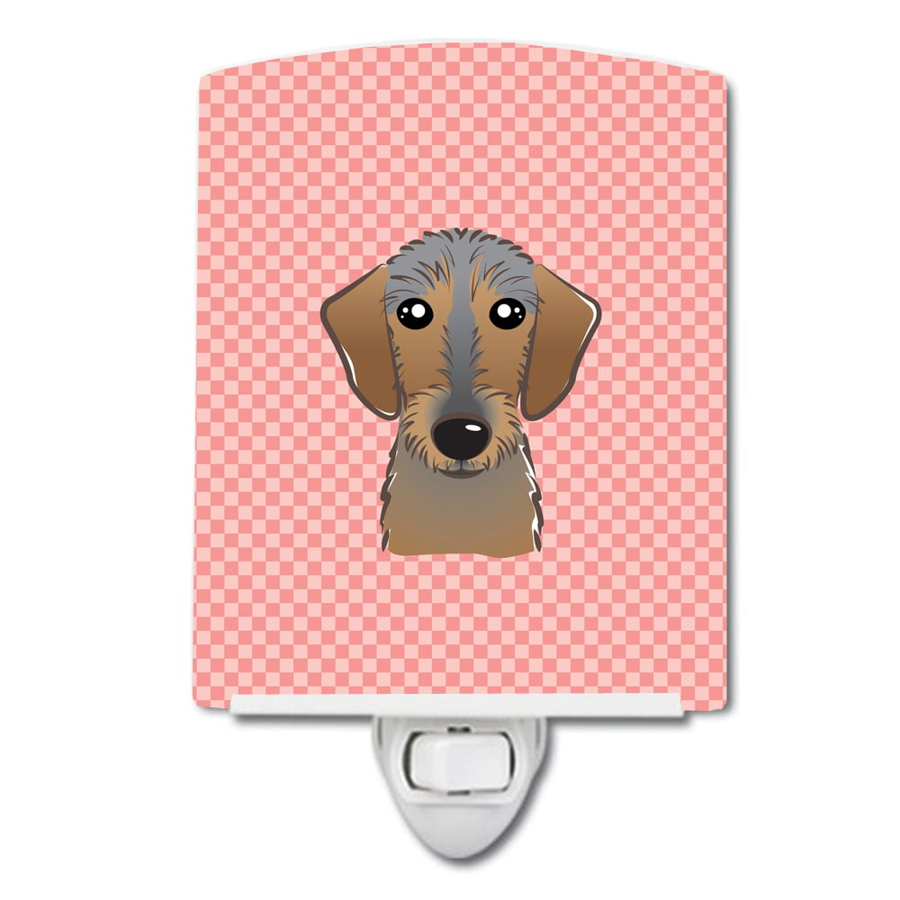 Checkerboard Pink Wirehaired Dachshund Ceramic Night Light