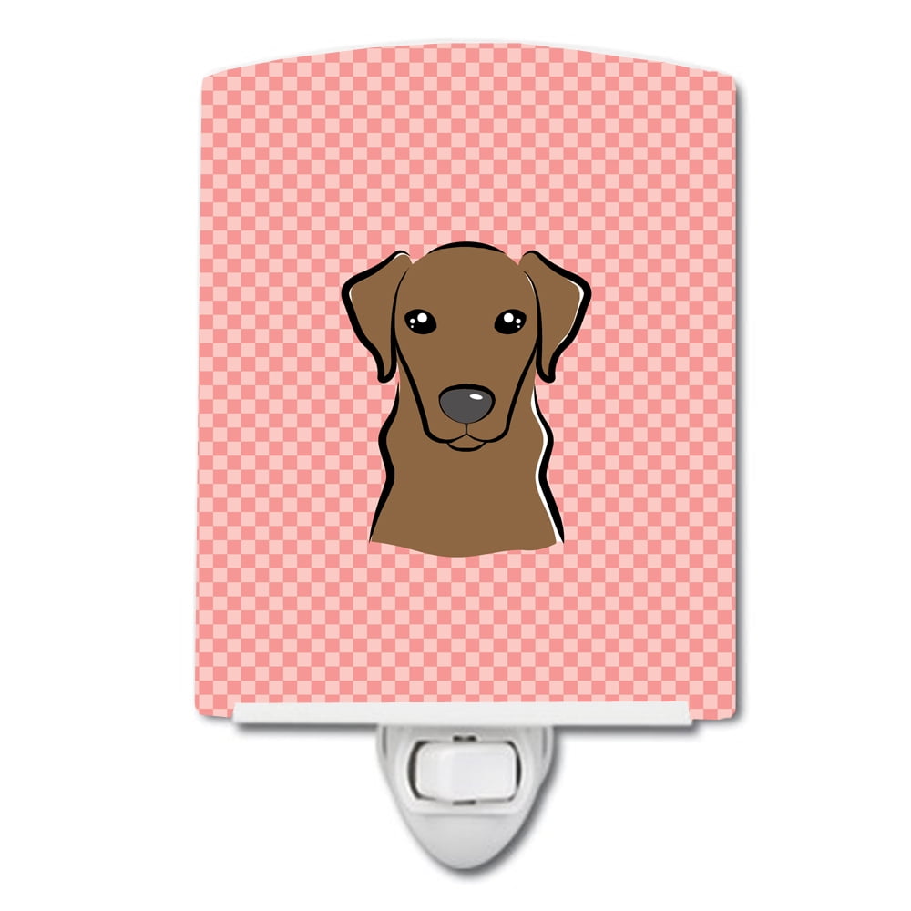 BB1234CNL Checkerboard Pink Chocolate Labrador Ceramic Night Light