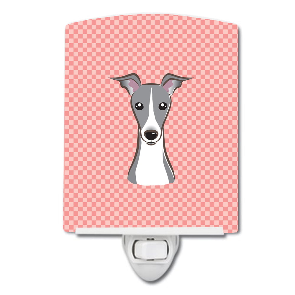 Checkerboard Pink Italian Greyhound Ceramic Night Light