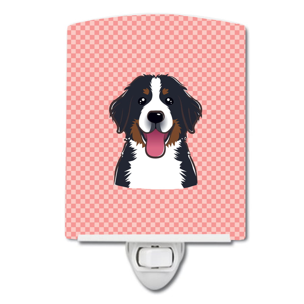 BB1237CNL Checkerboard Pink Bernese Mountain Dog Ceramic Night Light