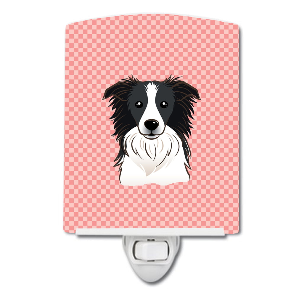 Checkerboard Pink Border Collie Ceramic Night Light