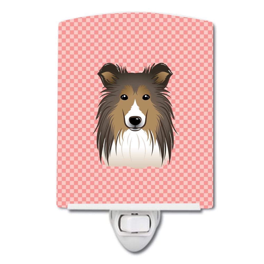 BB1242CNL Checkerboard Pink Sheltie Ceramic Night Light