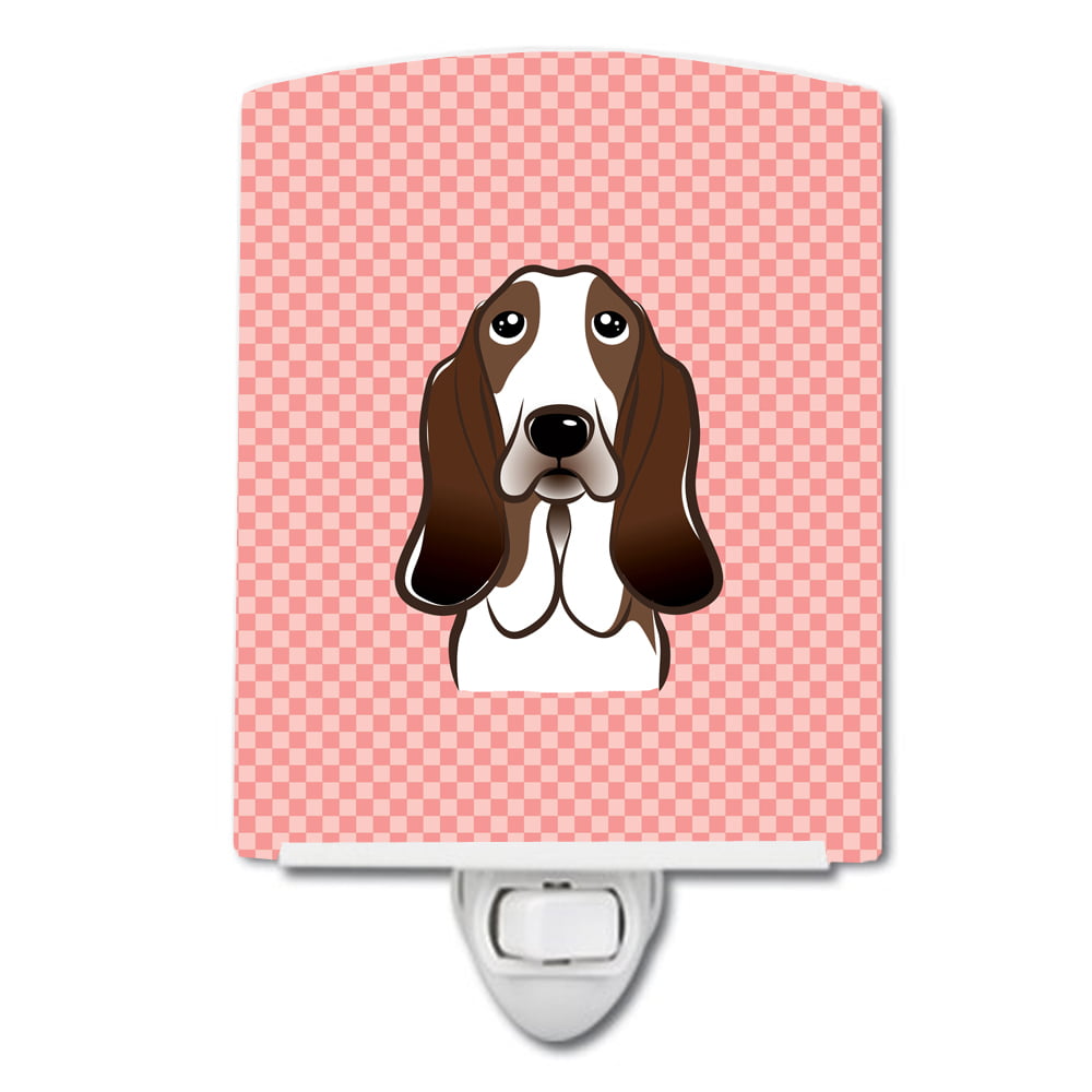 Checkerboard Pink Basset Hound Ceramic Night Light