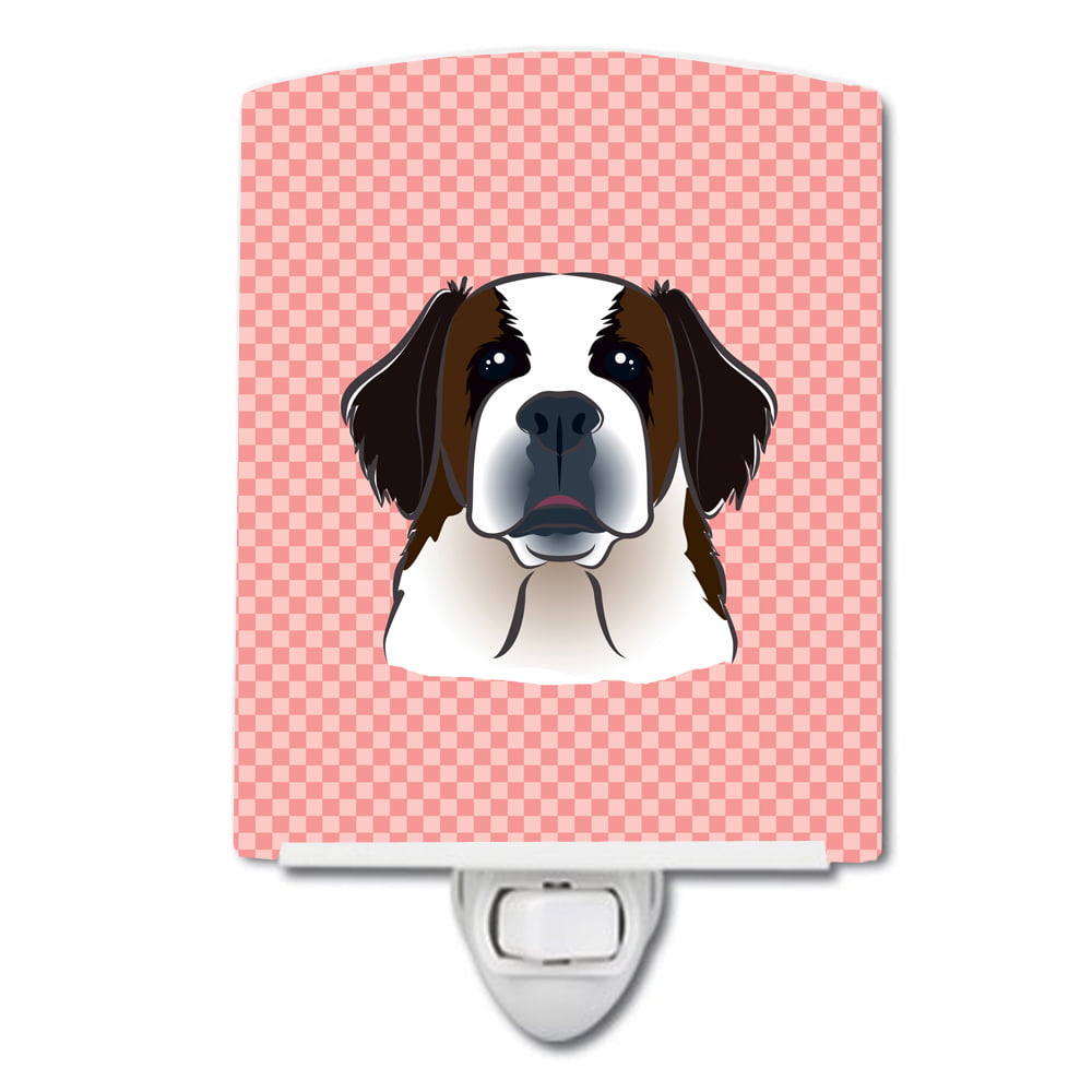 BB1246CNL Checkerboard Pink Saint Bernard Ceramic Night Light