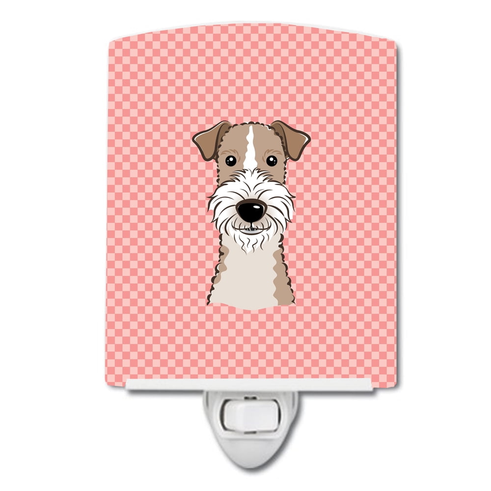 BB1247CNL Checkerboard Pink Wire Haired Fox Terrier Ceramic Night Light