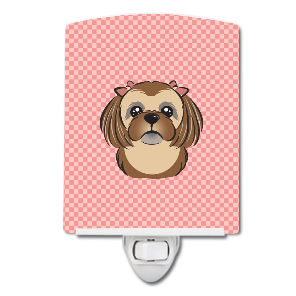 Checkerboard Pink Chocolate & Brown Shih Tzu Ceramic Night Light