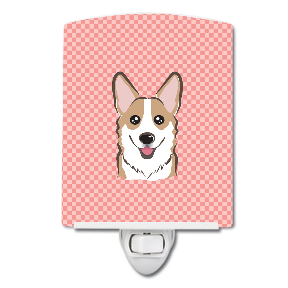 BB1253CNL Checkerboard Pink Corgi Ceramic Night Light