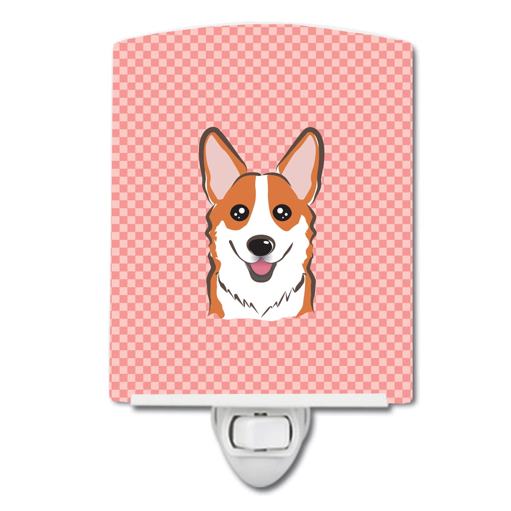Checkerboard Pink Corgi Ceramic Night Light
