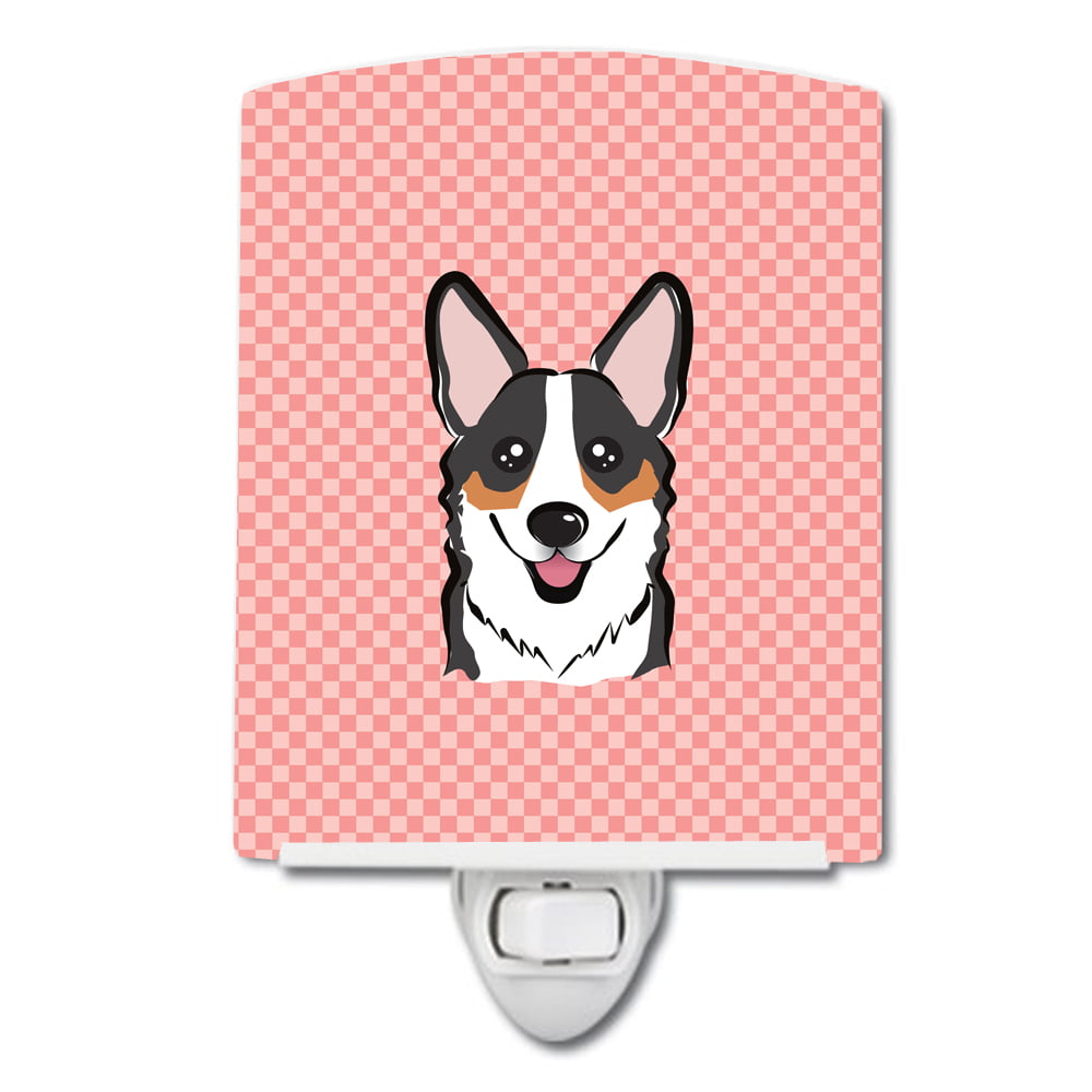 BB1255CNL Checkerboard Pink Corgi Ceramic Night Light