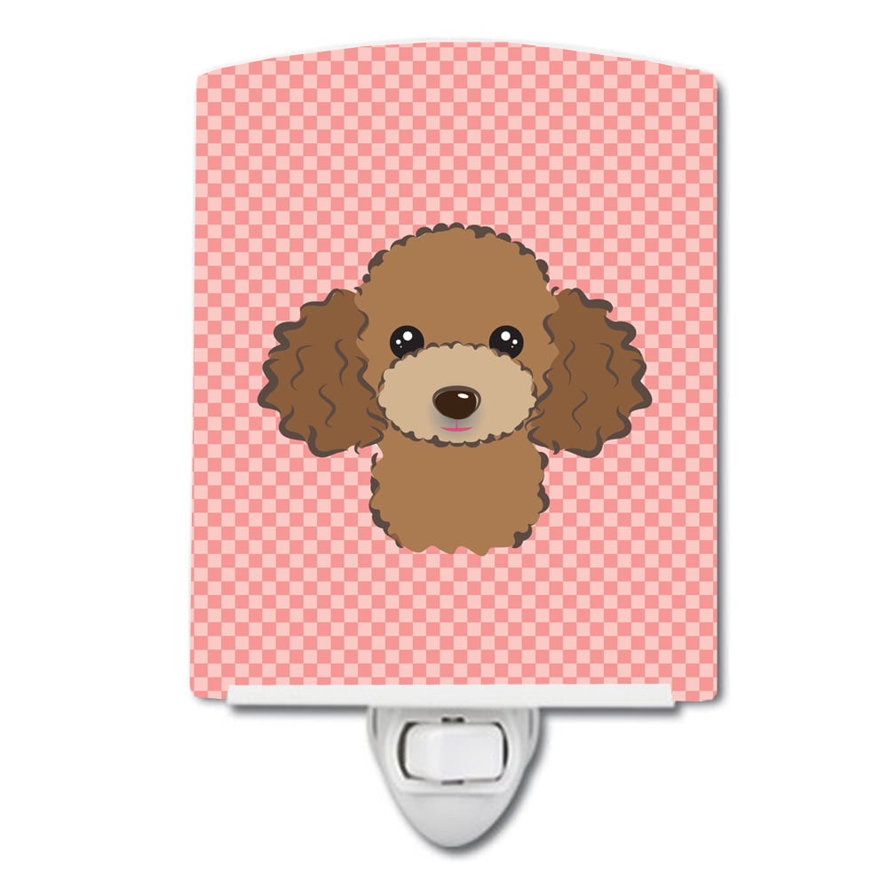 Checkerboard Pink Chocolate & Brown Poodle Ceramic Night Light