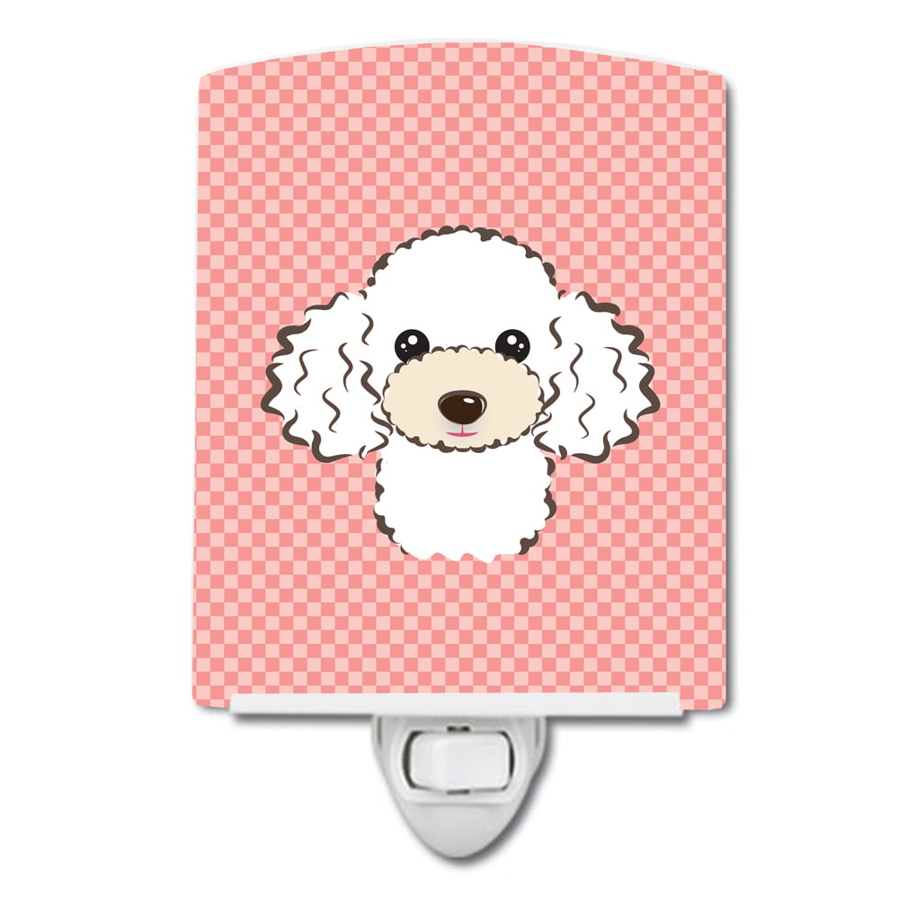 Checkerboard Pink White Poodle Ceramic Night Light