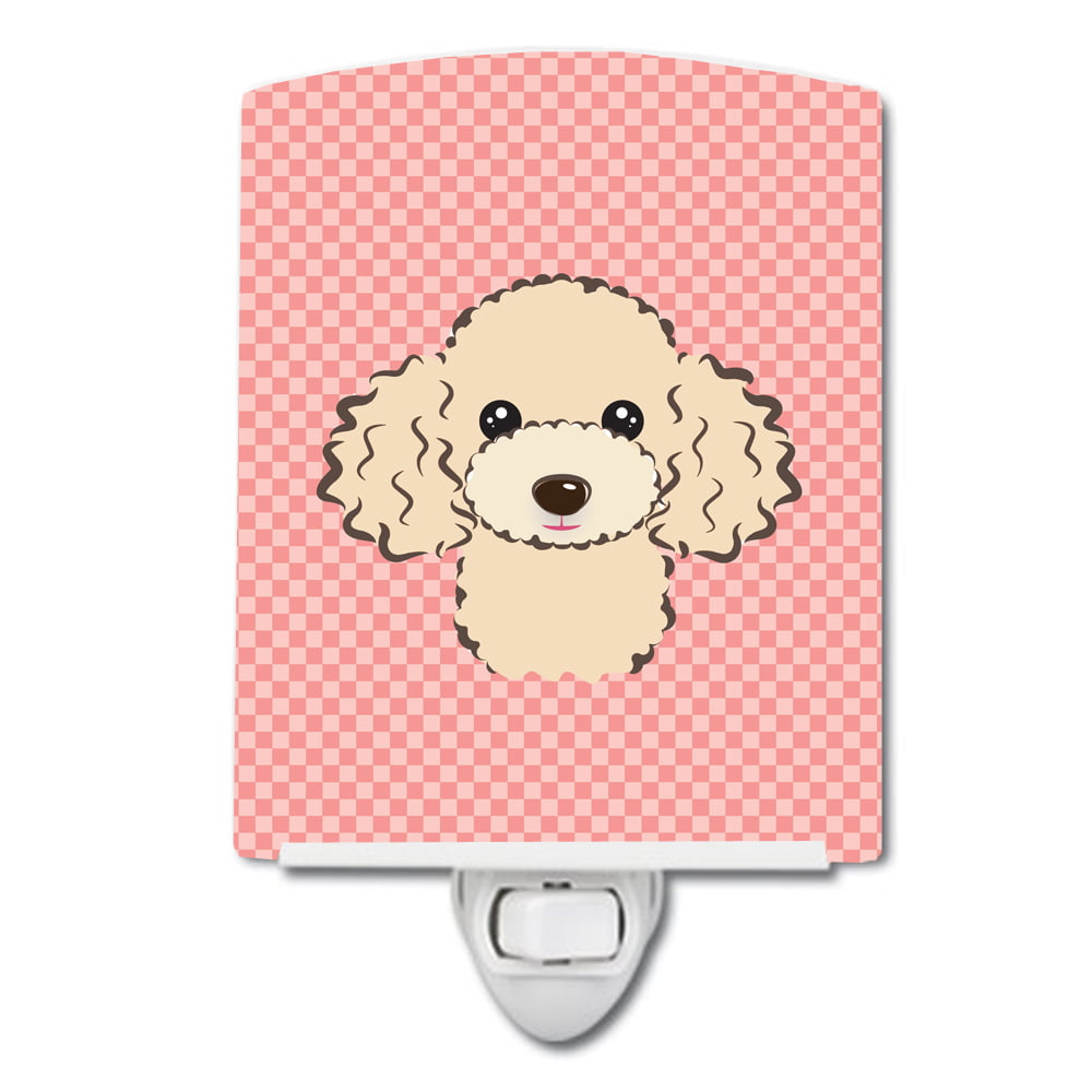 BB1258CNL Checkerboard Pink Buff Poodle Ceramic Night Light
