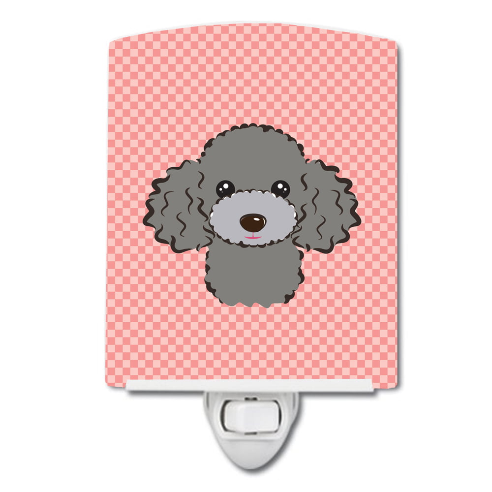 Checkerboard Pink Silver & Gray Poodle Ceramic Night Light